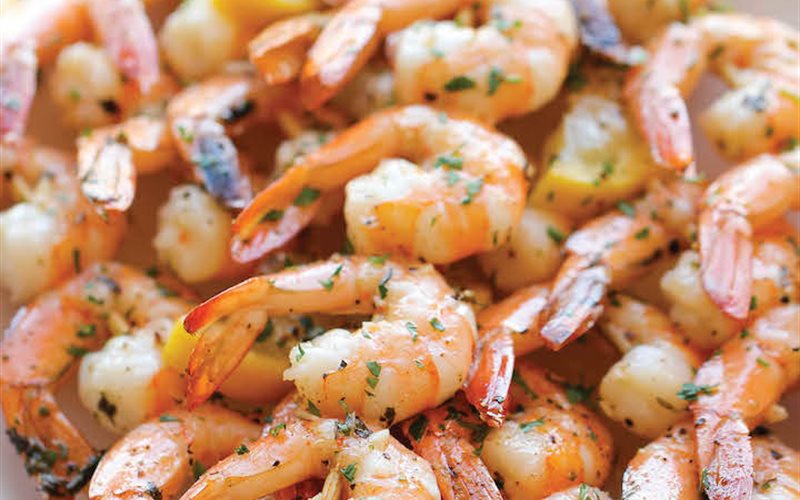 GRILLED SHRIMP WITH BUTTER AND CORIANDER SAUCE